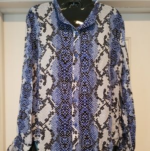 READY TO SHIP NEW-IN-PACK BLUE BUTTON-UP SNAKESKIN BLOUSE S-M